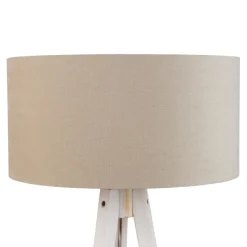 Stativ-Stehleuchte weiß mit hellbraunem Stoffschirm 50cm - Tripod Classic