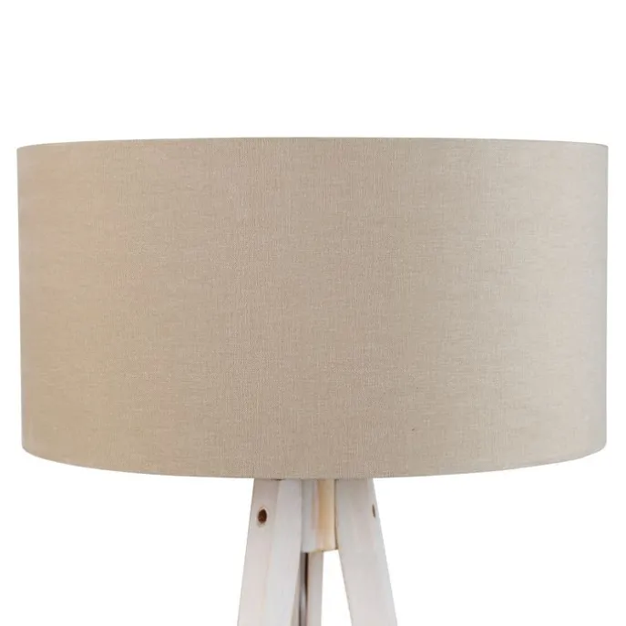 Stativ-Stehleuchte weiß mit hellbraunem Stoffschirm 50cm - Tripod Classic