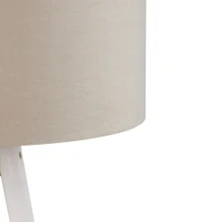 Stativ-Stehleuchte weiß mit hellbraunem Stoffschirm 50cm - Tripod Classic