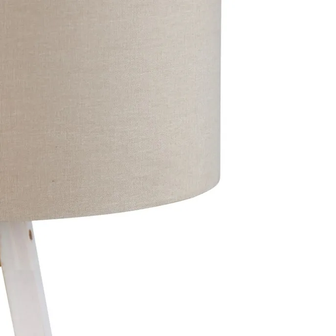 Stativ-Stehleuchte weiß mit hellbraunem Stoffschirm 50cm - Tripod Classic