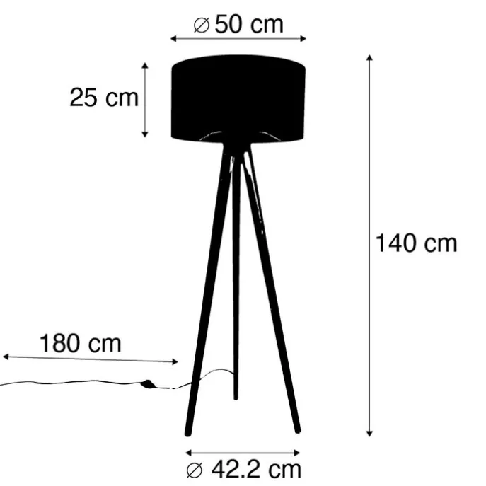 Stativ-Stehleuchte weiß mit hellbraunem Stoffschirm 50cm - Tripod Classic