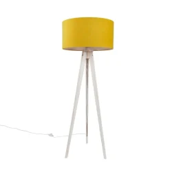 Stativ-Stehleuchte weiß mit gelbem Stoffschirm 50cm - Tripod Classic