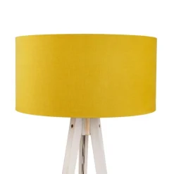 Stativ-Stehleuchte weiß mit gelbem Stoffschirm 50cm - Tripod Classic