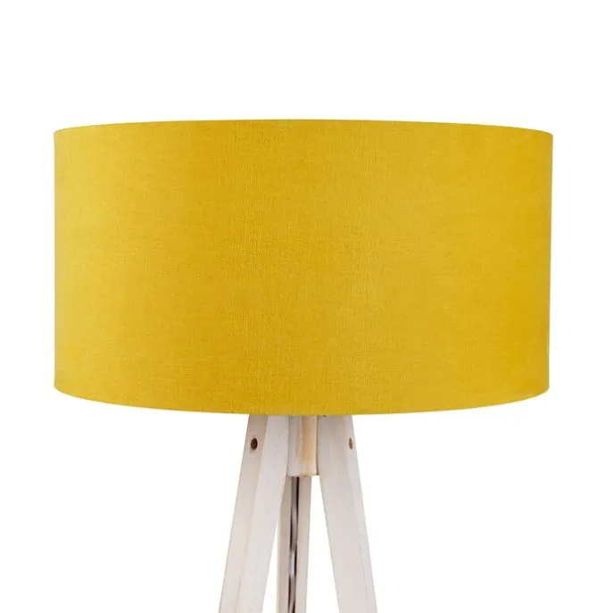 Stativ-Stehleuchte weiß mit gelbem Stoffschirm 50cm - Tripod Classic