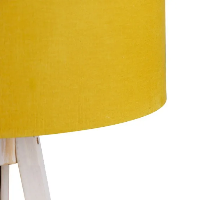 Stativ-Stehleuchte weiß mit gelbem Stoffschirm 50cm - Tripod Classic