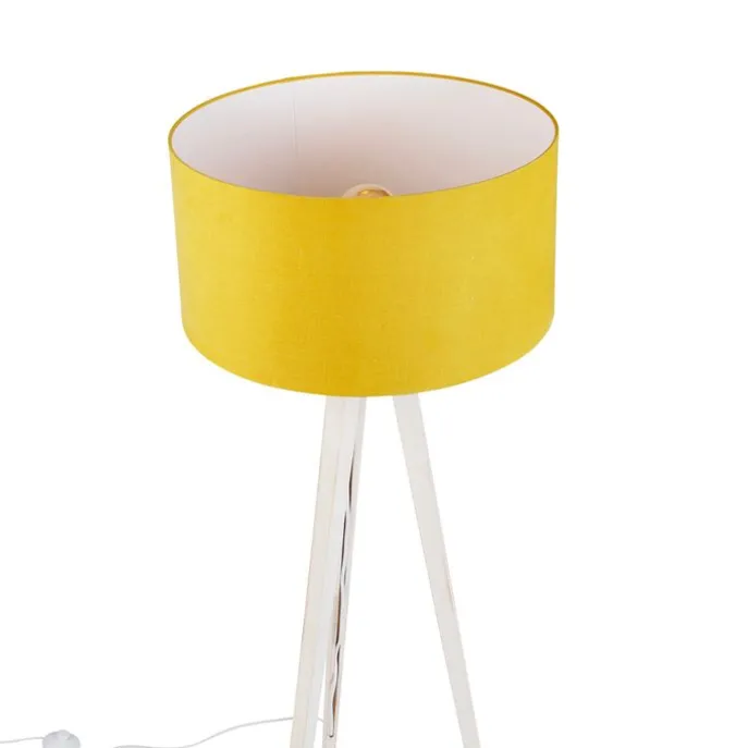 Stativ-Stehleuchte weiß mit gelbem Stoffschirm 50cm - Tripod Classic