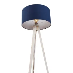 Stativ-Stehleuchte weiß mit dunkelblauem Stoffschirm 50cm - Tripod Classic