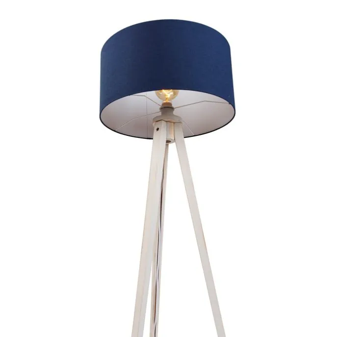 Stativ-Stehleuchte weiß mit dunkelblauem Stoffschirm 50cm - Tripod Classic