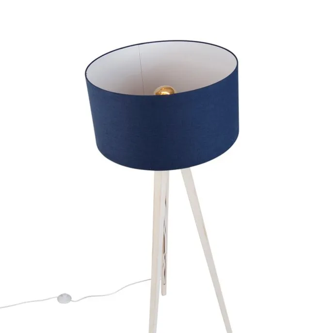 Stativ-Stehleuchte weiß mit dunkelblauem Stoffschirm 50cm - Tripod Classic
