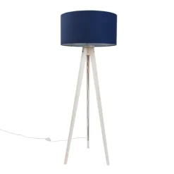 Stativ-Stehleuchte weiß mit dunkelblauem Stoffschirm 50cm - Tripod Classic