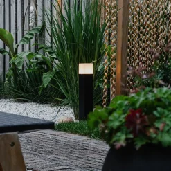 Stehende Außenlampe schwarz mit opalweißem Schirm 50 cm - Dänemark