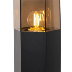 Stehende Außenlampe Schwarz mit Rauchglas Sechseckig 50 cm - Dänemark