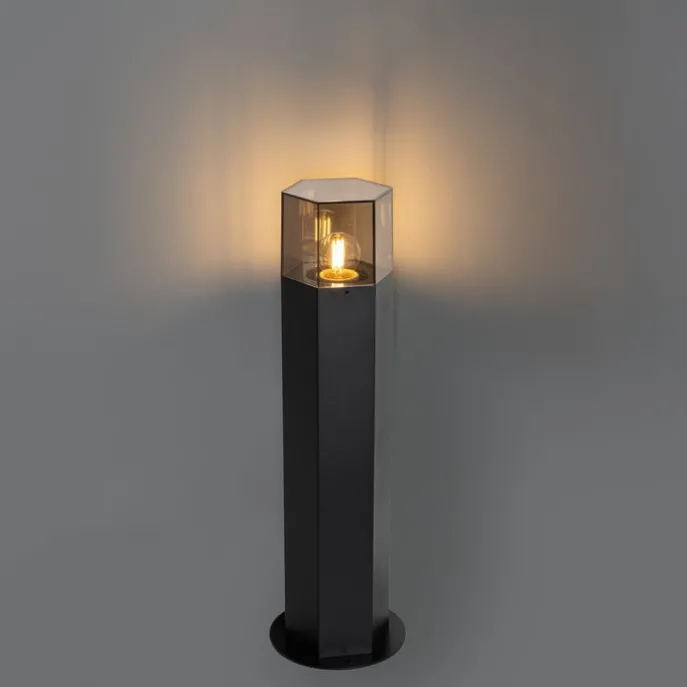 Stehende Außenlampe Schwarz mit Rauchglas Sechseckig 50 cm - Dänemark