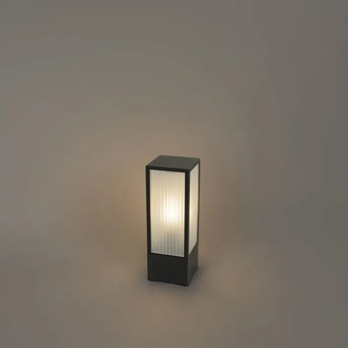 Stehende Außenleuchte schwarz mit geripptem Glas 40 cm IP44 - Charlois