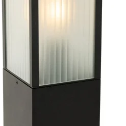Stehende Außenleuchte schwarz mit geripptem Glas 80 cm IP44 - Charlois