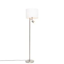 Stehlampe aus Stahl mit weißem Schirm und Leselampe - Jelena