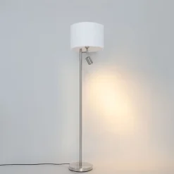 Stehlampe aus Stahl mit weißem Schirm und Leselampe - Jelena