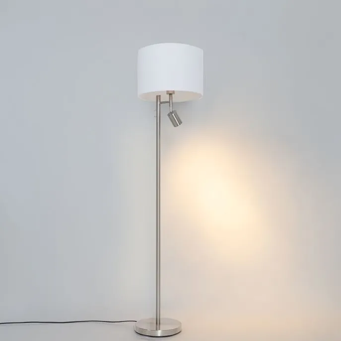 Stehlampe aus Stahl mit weißem Schirm und Leselampe - Jelena