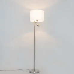 Stehlampe aus Stahl mit weißem Schirm und Leselampe - Jelena