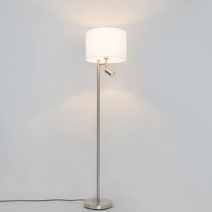 Stehlampe aus Stahl mit weißem Schirm und Leselampe - Jelena