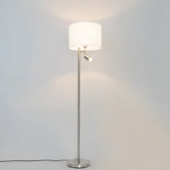 Stehlampe aus Stahl mit weißem Schirm und Leselampe - Jelena
