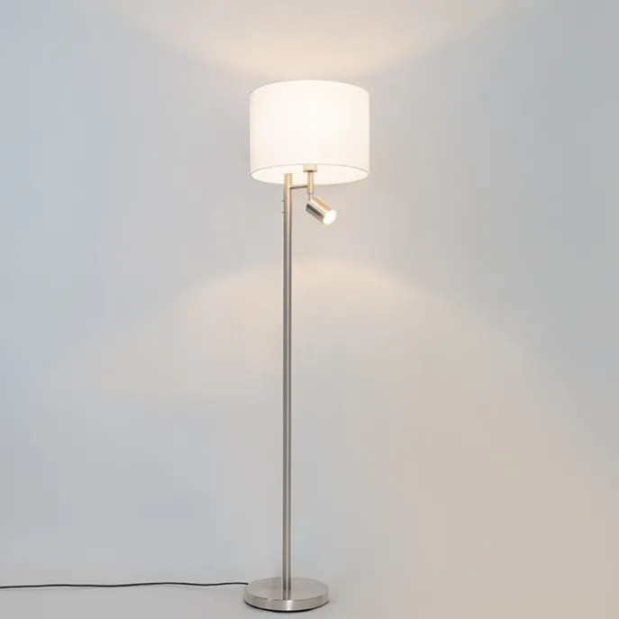 Stehlampe aus Stahl mit weißem Schirm und Leselampe - Jelena