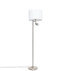 Stehlampe aus Stahl mit weißem Schirm und Leselampe - Jelena
