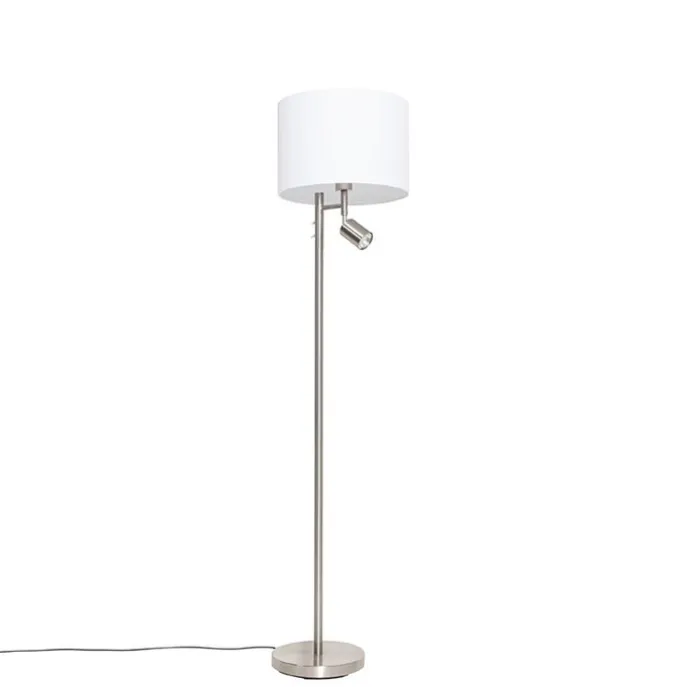 Stehlampe aus Stahl mit weißem Schirm und Leselampe - Jelena