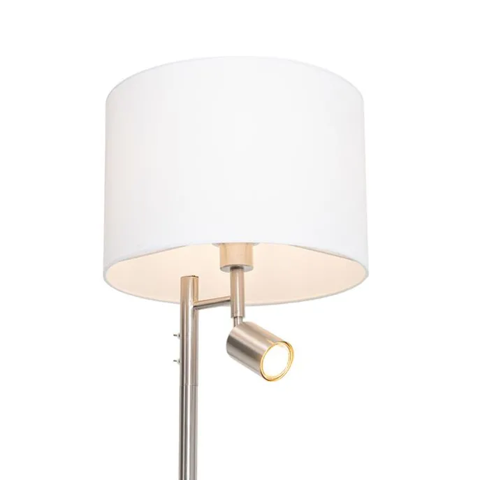 Stehlampe aus Stahl mit weißem Schirm und Leselampe - Jelena