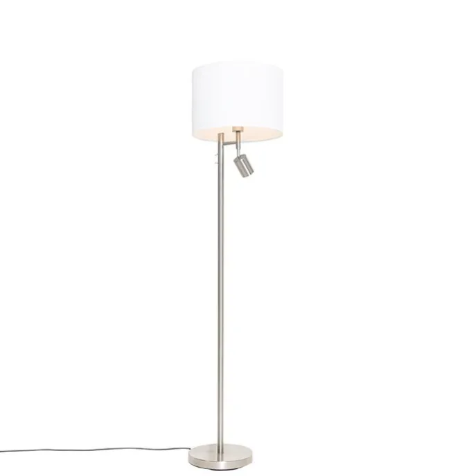 Stehlampe aus Stahl mit weißem Schirm und Leselampe - Jelena