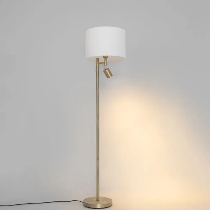 Stehlampe Bronze mit weißem Schirm und Leselampe - Jelena