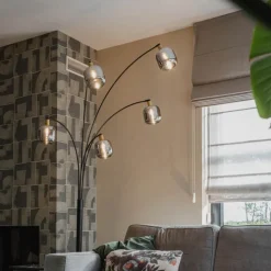 Stehlampe Schwarz mit Gold mit Rauchglas 5 Lichter - Zuzanna