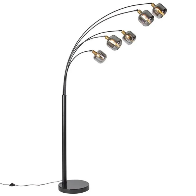 Stehlampe Schwarz mit Gold mit Rauchglas 5 Lichter - Zuzanna
