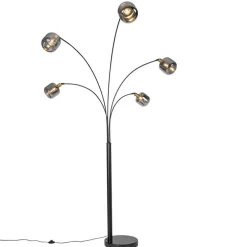 Stehlampe Schwarz mit Gold mit Rauchglas 5 Lichter - Zuzanna