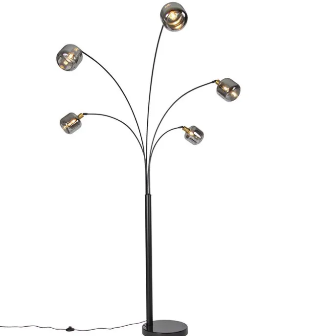 Stehlampe Schwarz mit Gold mit Rauchglas 5 Lichter - Zuzanna