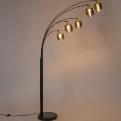 Stehlampe Schwarz mit Gold mit Rauchglas 5 Lichter - Zuzanna