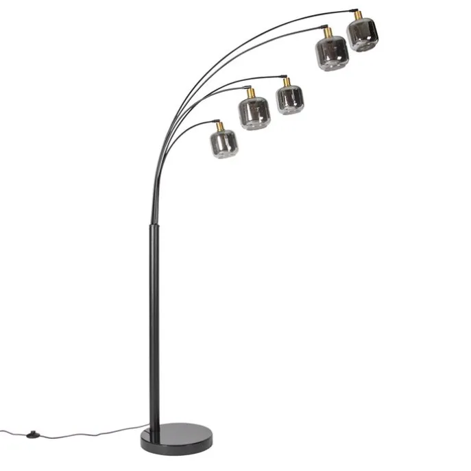 Stehlampe Schwarz mit Gold mit Rauchglas 5 Lichter - Zuzanna