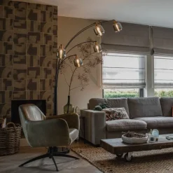 Stehlampe Schwarz mit Gold mit Rauchglas 5 Lichter - Zuzanna