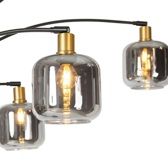 Stehlampe Schwarz mit Gold mit Rauchglas 5 Lichter - Zuzanna