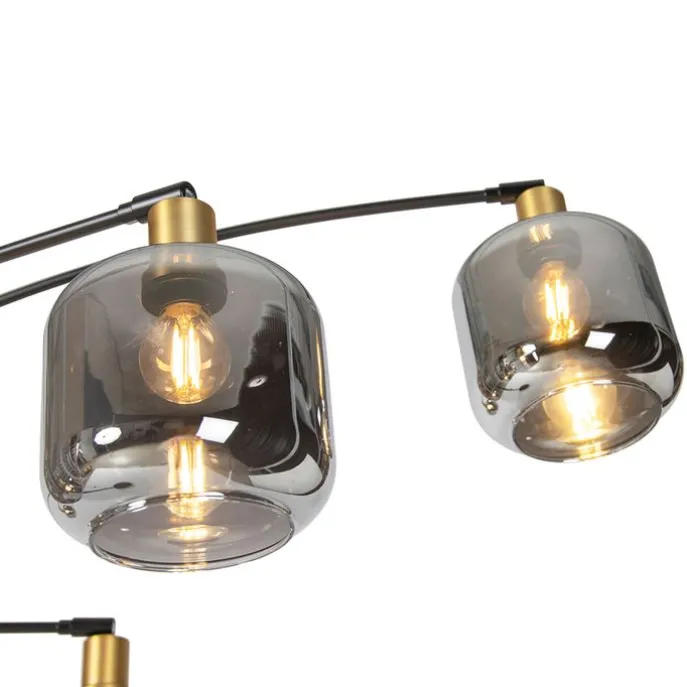 Stehlampe Schwarz mit Gold mit Rauchglas 5 Lichter - Zuzanna