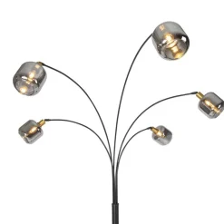 Stehlampe Schwarz mit Gold mit Rauchglas 5 Lichter - Zuzanna