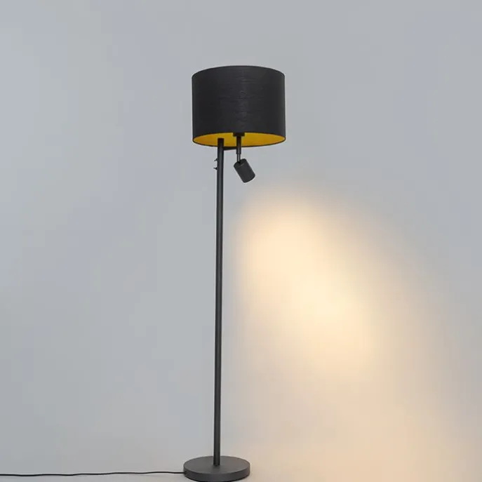 Stehlampe schwarz mit goldenem Interieur und Leselampe - Jelena