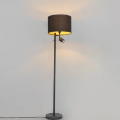 Stehlampe schwarz mit goldenem Interieur und Leselampe - Jelena