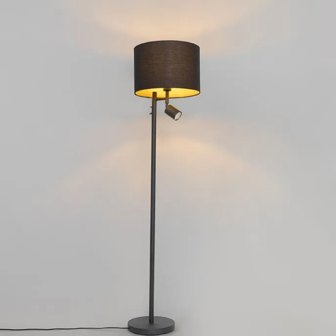 Stehlampe schwarz mit goldenem Interieur und Leselampe - Jelena