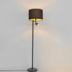 Stehlampe schwarz mit goldenem Interieur und Leselampe - Jelena