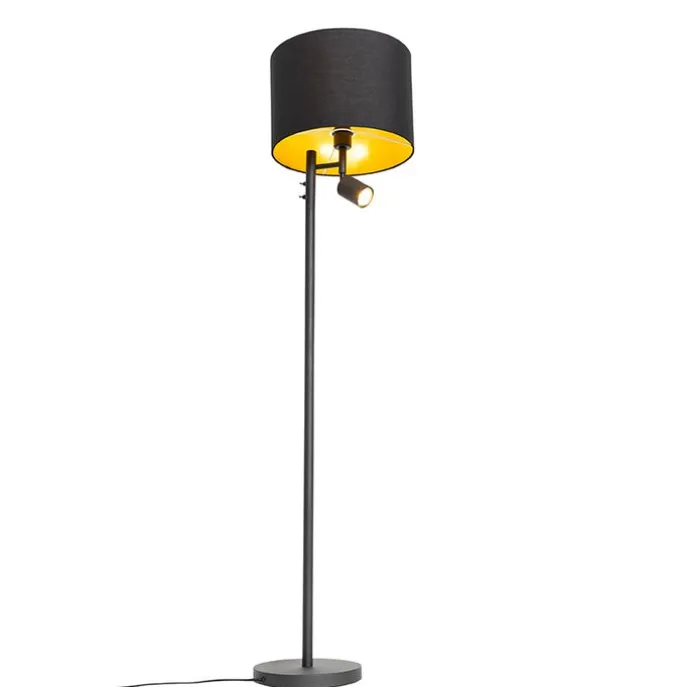 Stehlampe schwarz mit goldenem Interieur und Leselampe - Jelena