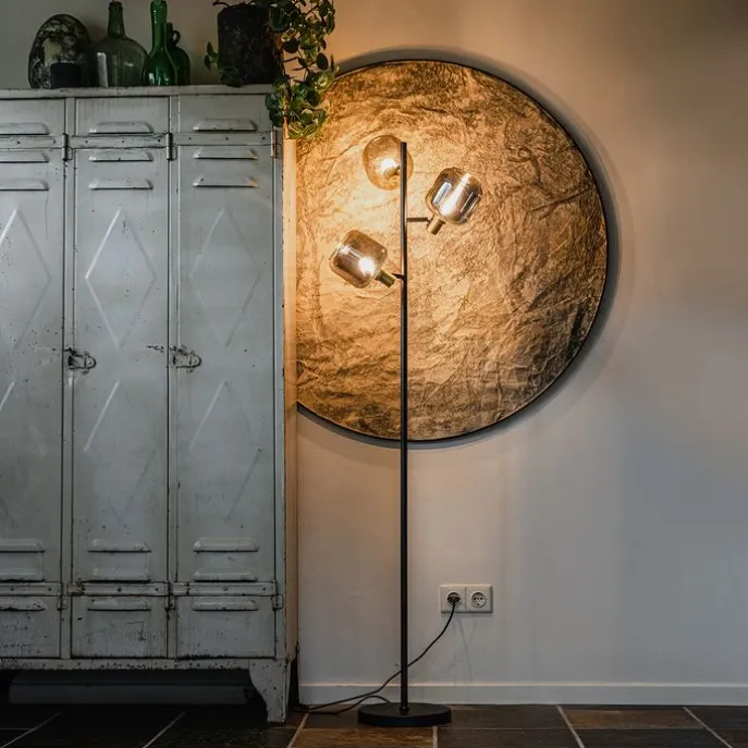 Stehlampe schwarz mit Gold mit Rauchglas 3 Lichter - Zuzanna