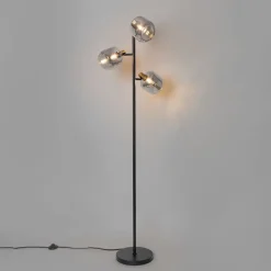 Stehlampe schwarz mit Gold mit Rauchglas 3 Lichter - Zuzanna