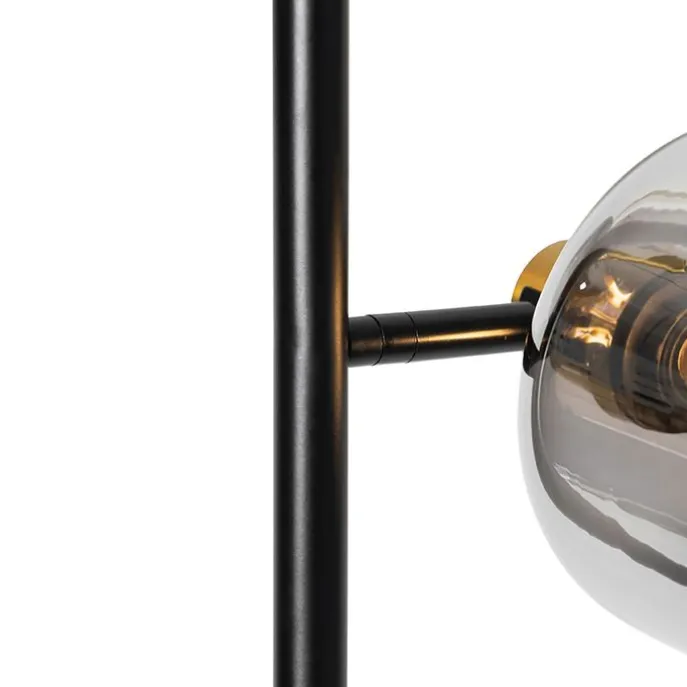 Stehlampe schwarz mit Gold mit Rauchglas 3 Lichter - Zuzanna