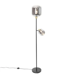 Stehlampe schwarz mit Gold mit Rauchglas 2 Lichter - Zuzanna